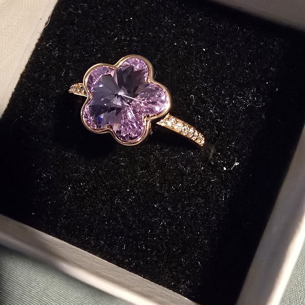 Floral Crystal Ring in Rose Gold